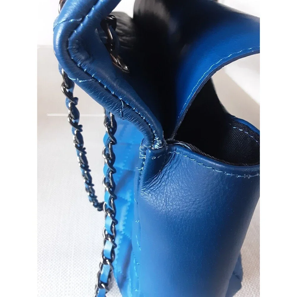 Laura Di Maggio Blue Quilted Leather Handbag Chain Strap Shoulder Bag Crossbody